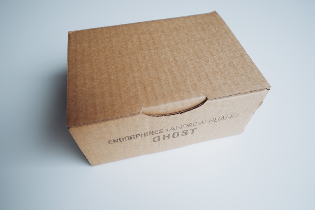 e-commerce packaging - A closed cardboard box with the word ghost on it.