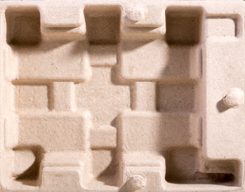 mushroom packaging - Detailed overhead view of textured cardboard packaging insert for protection.